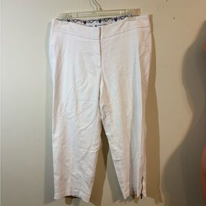Peter Nygard Women’s 16W White Cropped Pants w/ zip ankles flat front inseam 25”